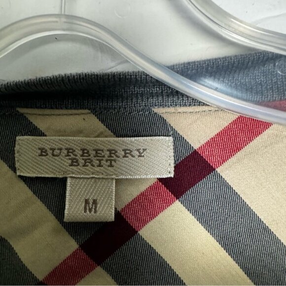 Burberry Brit Nova Check Trim Wool Cardigan Sweater V Buttons Lightweight Soft M - Picture 11 of 16